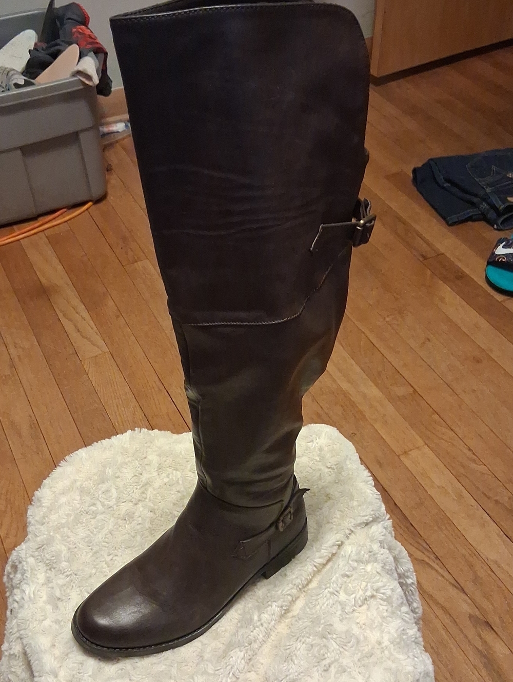 madden girl steve madden knee high ottoo boots womens 8 m faux leather brown